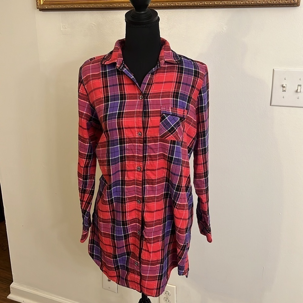 Victoria's Secret Plaid Button Down 98% Cotton Shirt, Sz. XS.